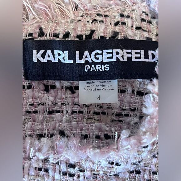 Karl Lagerfeld | Paris wool blend light Pink Tweed Sheath Dress 4 Small - Picture 7 of 9